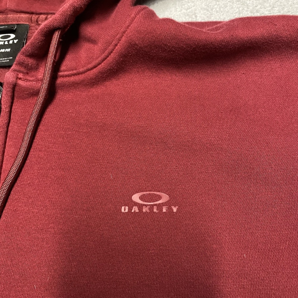 Oakley Hoodie Mens Small Red Full Zip Pockets Logo Classic Regular Fit - Picture 3 of 7